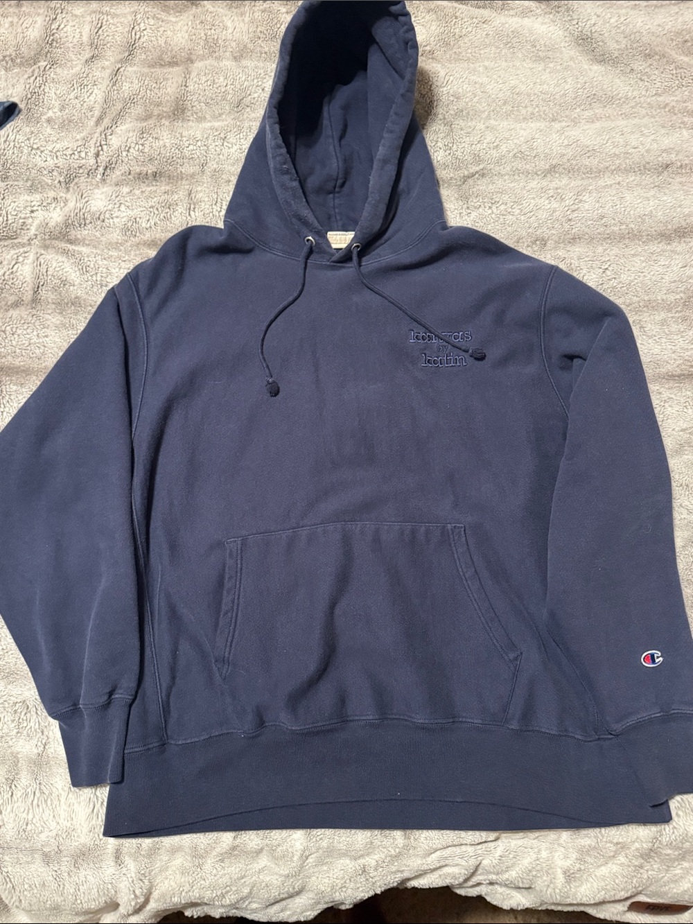Katin/Champion Navy Hooded Pullover Sweatshirt w/Embroidered Chest and Back.